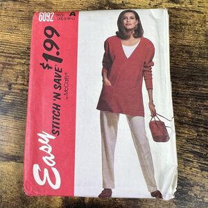 McCall’s Womens Pants & Top Vintage Uncut Pattern Sz XS S M L #6092